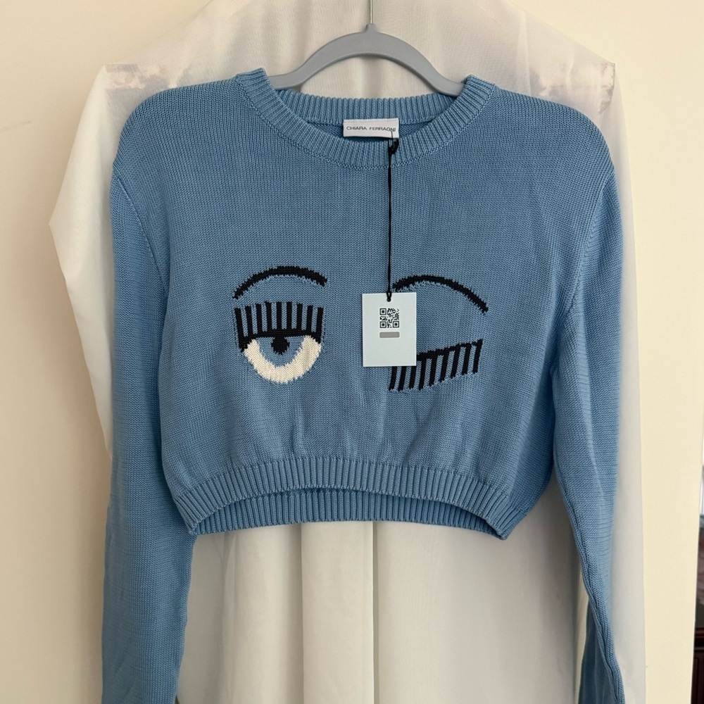 NWT Chiara Ferragni Light Blue Knit Top Size M